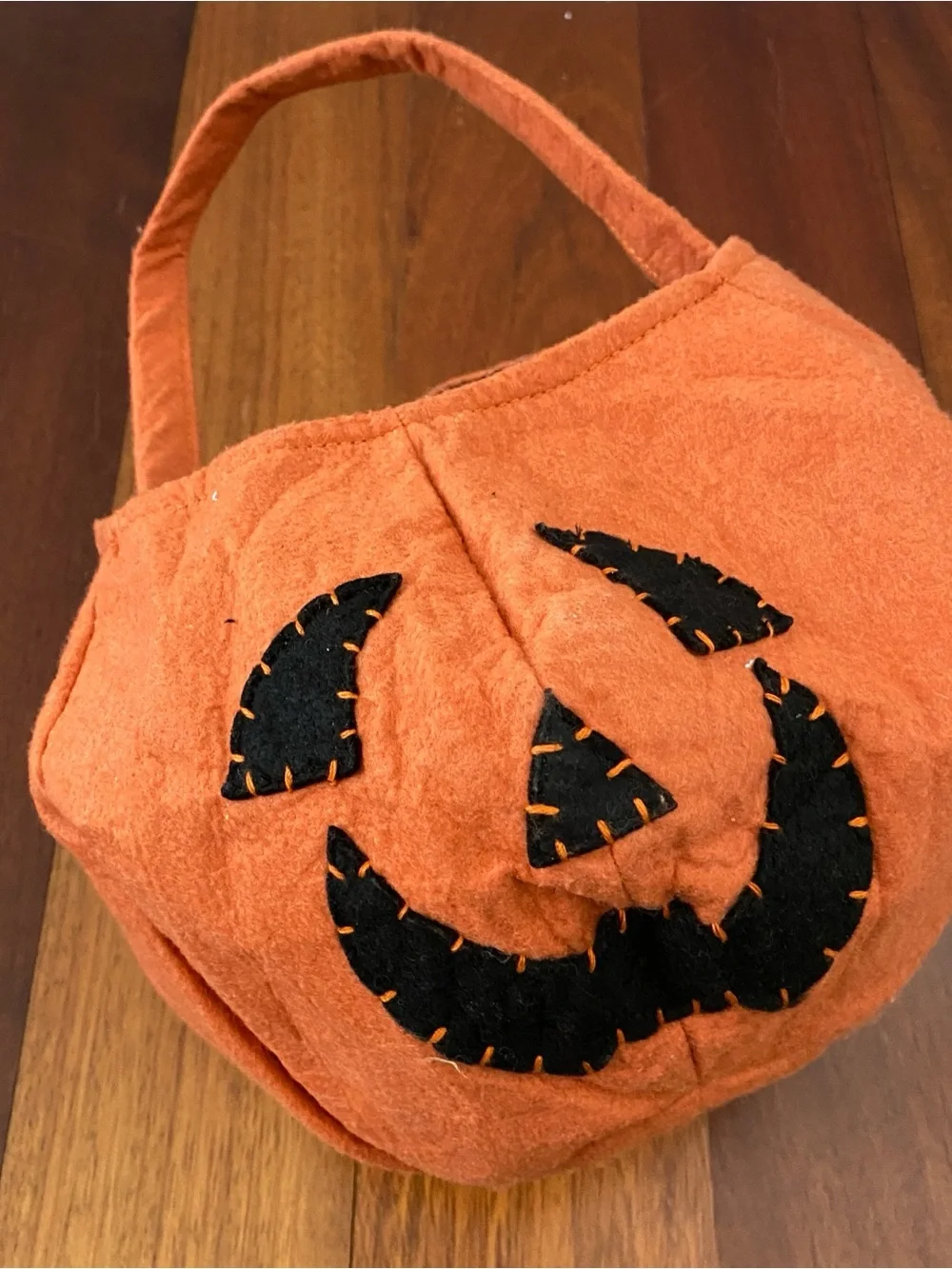 Pottery Barn Kids Orange Pumpkin Treat Bag with Black Jack-O'-Lantern Face - Picture 3 of 3